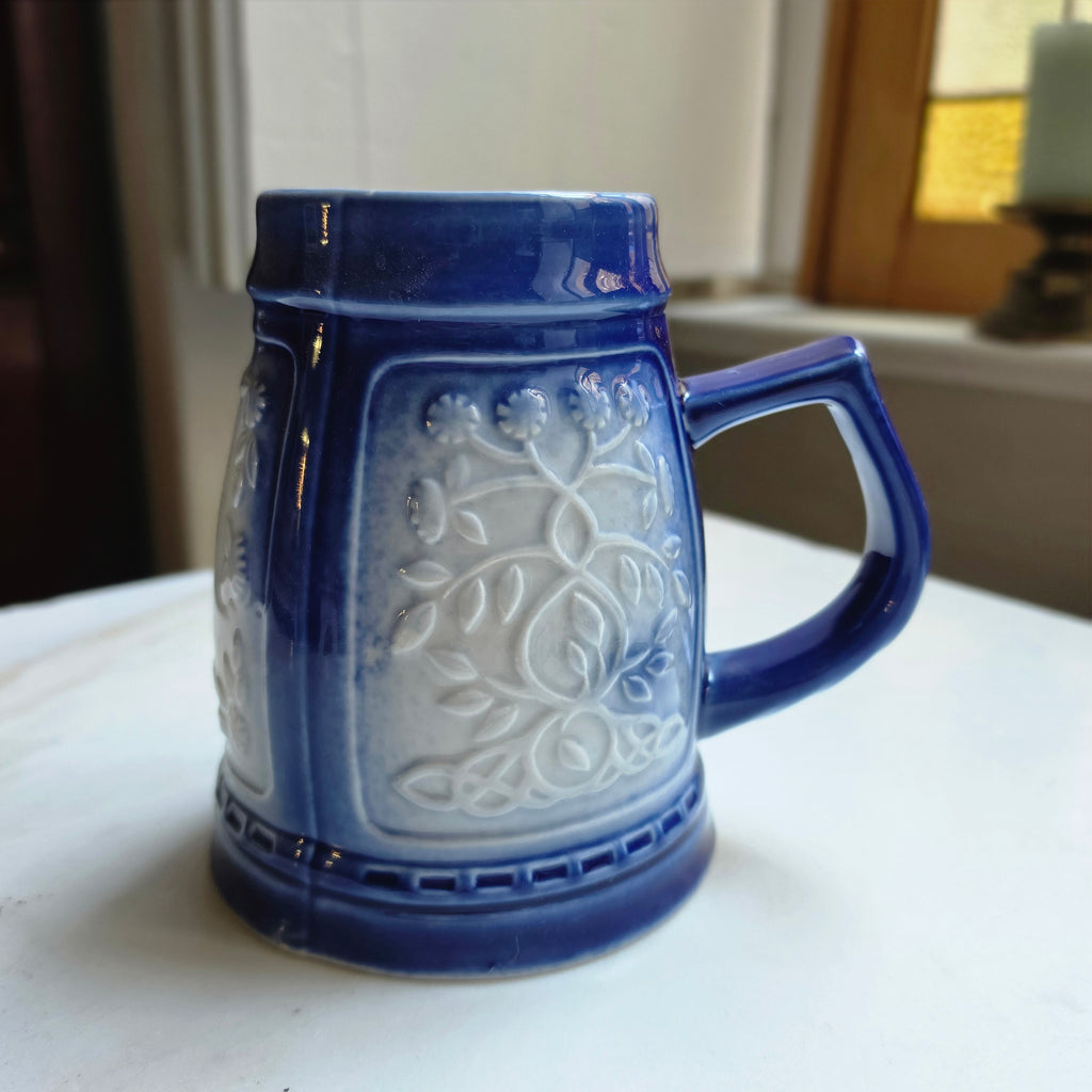 Vintage Keramik Bierkrug oder auch Vase Geschenk blau weiß