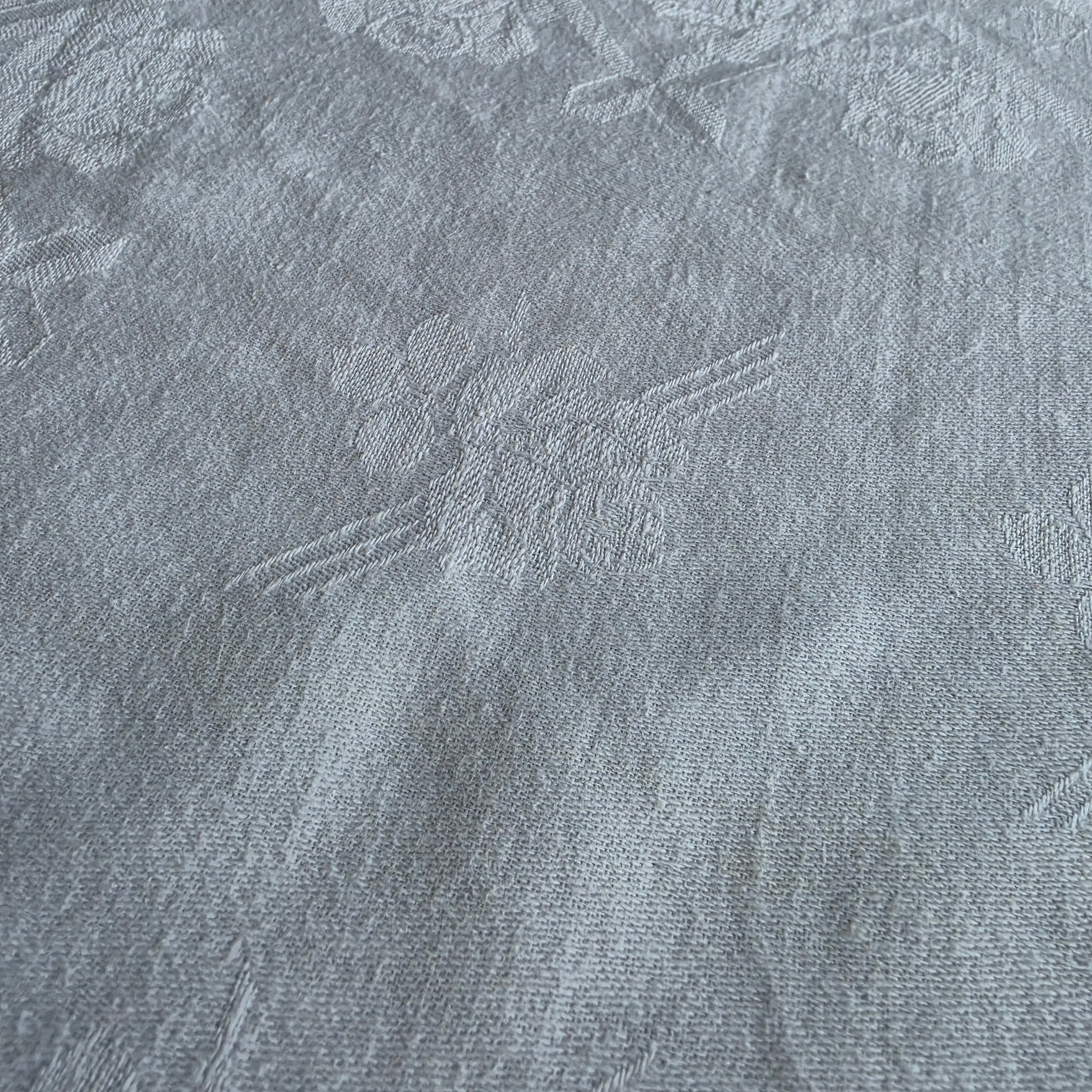 Antike Damast-Stoffserviette mit kunstvollem Monogramm „H.W.“ – Reines Leinen/Halbleinen um 1900 - 45x48cm