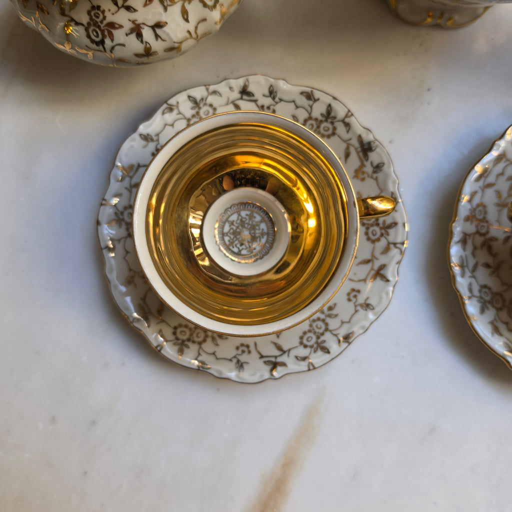 Mitterteich Bavaria Porzellan Tee-/Kaffeeset – Echte Glanzvergoldung mit Barock-Blumenmuster Set