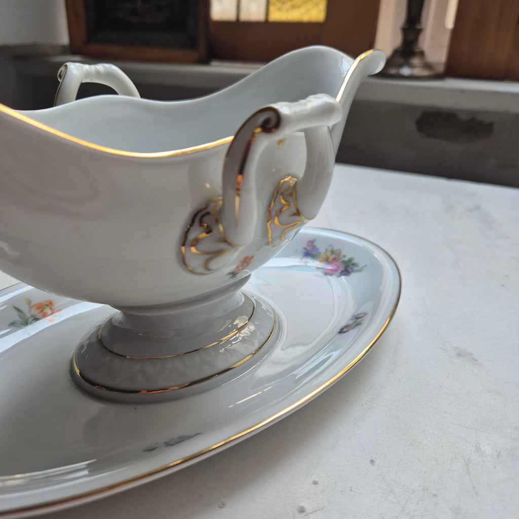 Antike Saucen Sauciere Schüssel Blumenmalerei Porzellan Goldrand Rosenthal