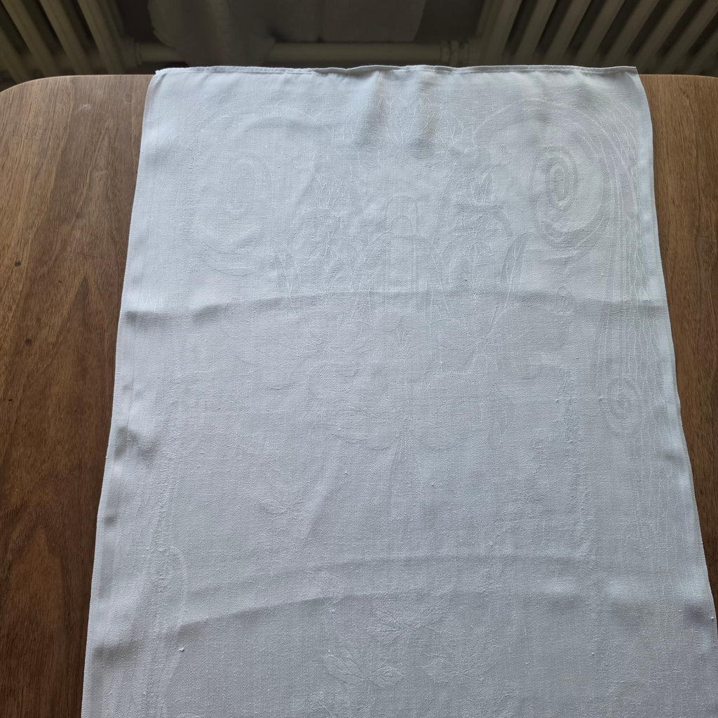 Antikes Damast-Geschirrtuch - Tischläufer - Halbleinen mit Jugendstil-Muster - 50x127cm