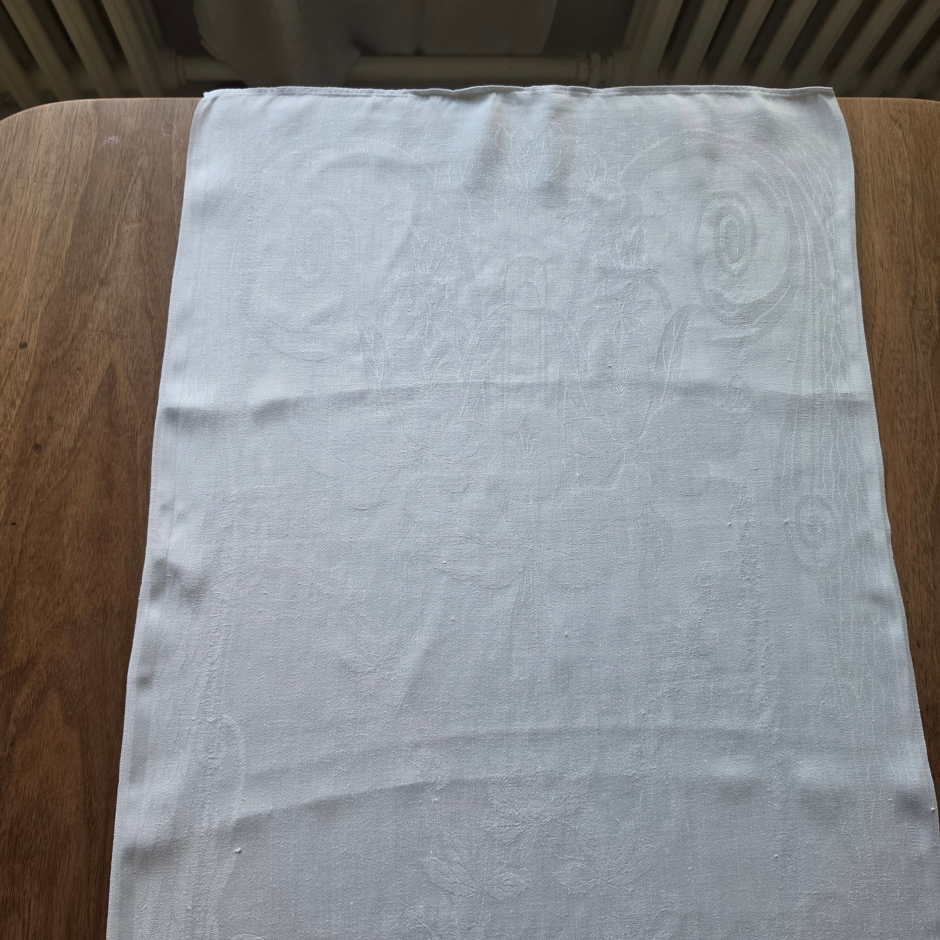 Antikes Damast-Geschirrtuch - Tischläufer - Halbleinen mit Jugendstil-Muster - 50x127cm