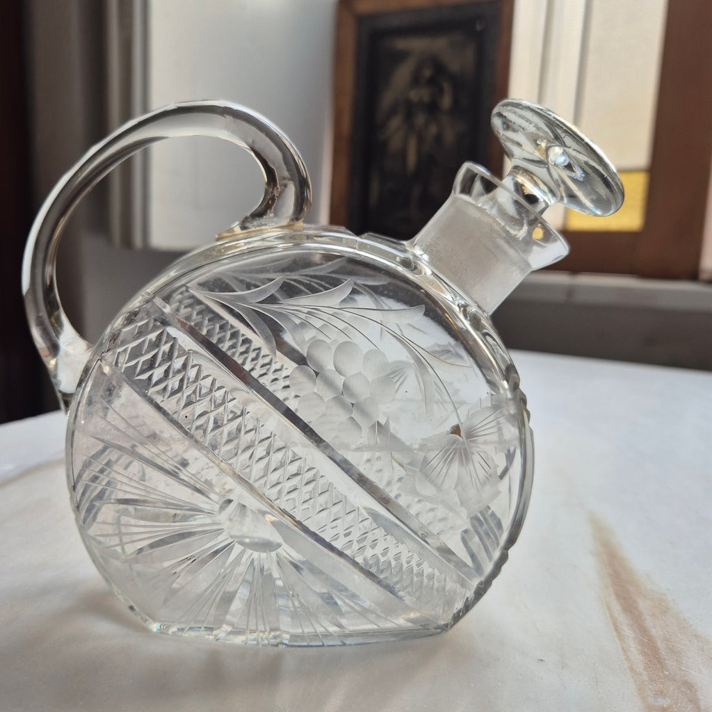 Vintage Glas Kristall Karaffe mit Traubenmotiv Traubenmotiv