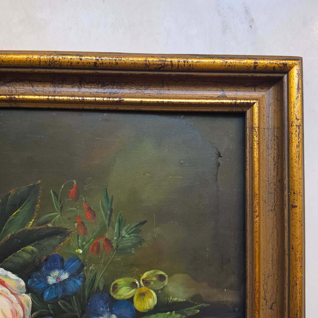 Vintage Ölgemälde Floral Stillleben mit vergoldetem Holzrahmen