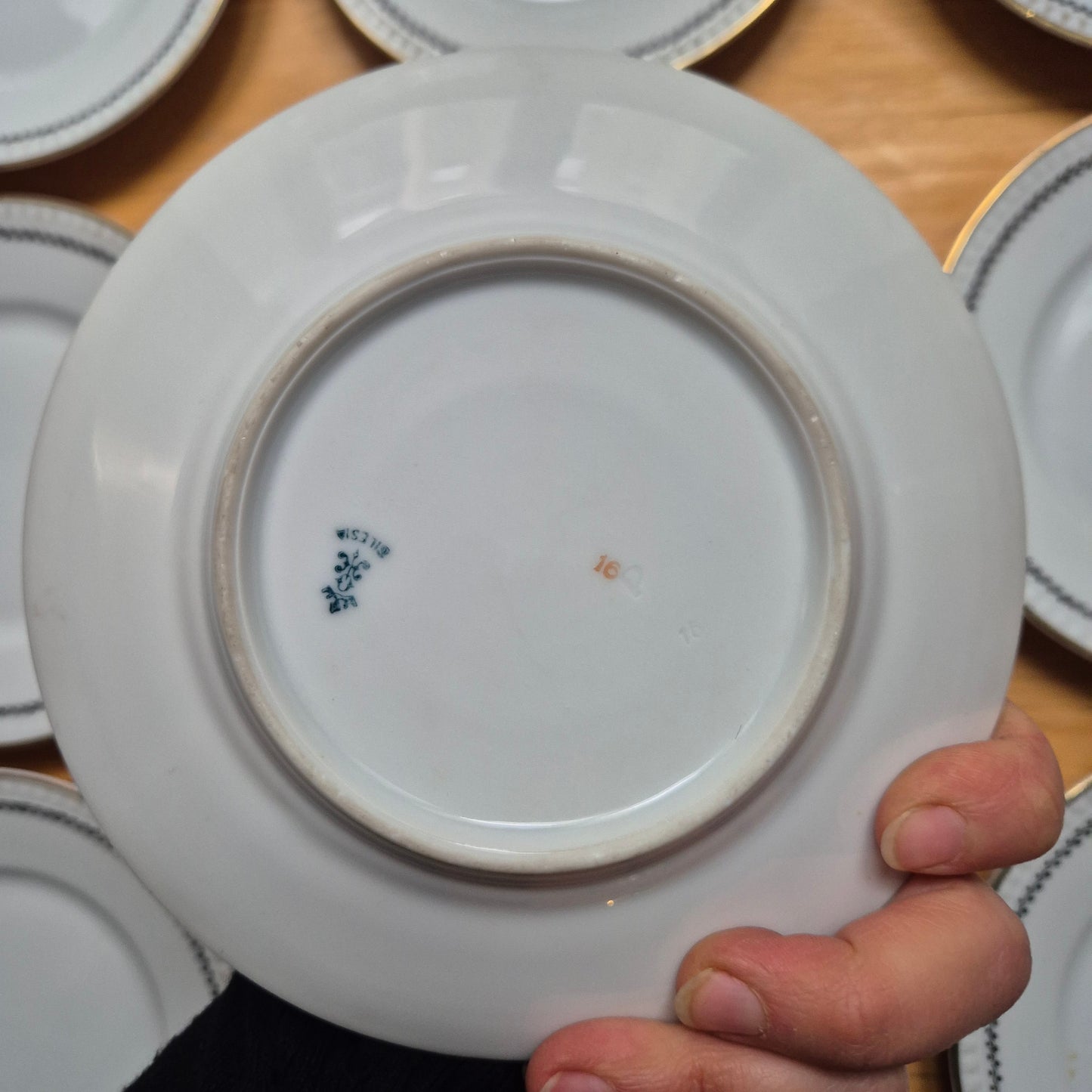 9x Vintage Dessertteller / Kuchenteller Silesia Porzellan weiß gold schwarz