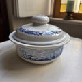 Vintage Freiberger Porzellan KERAflam Terrine / Schüssel mit Deckel – Blau-Weißes Windmühlen-Motiv