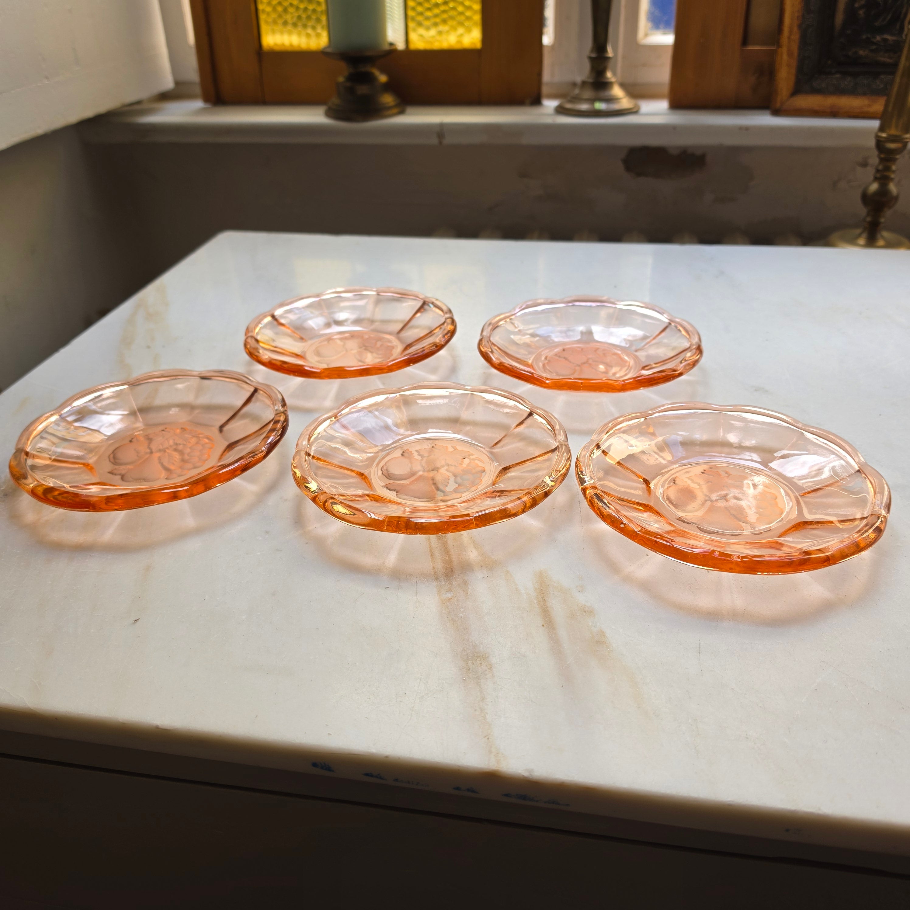 5x Rosalin Glasschalen - im Art-Déco-Stil - Schälchen mit Obstmotiv