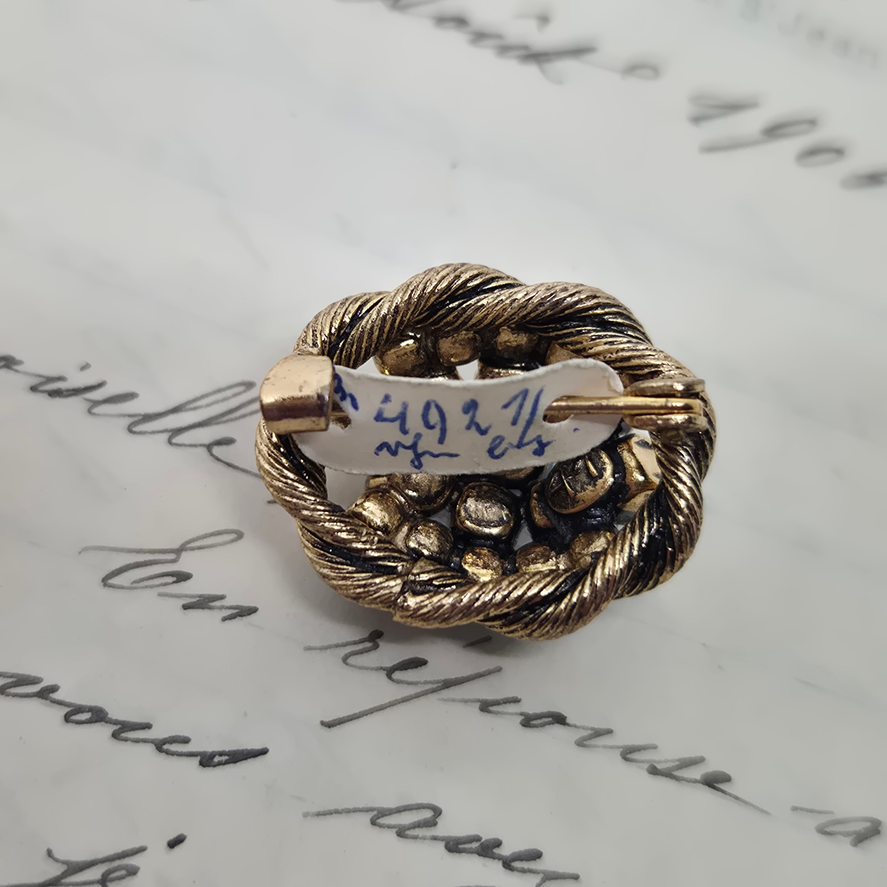 Einzigartige Art Jugendstil Vintage Brosche Antik 50er Jahre Gold unechte Perlen Blau Nummer 41