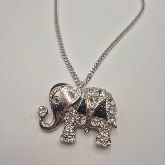 2-in-1 Elefant Brosche & Kette | Vintage | Strass & Emaille