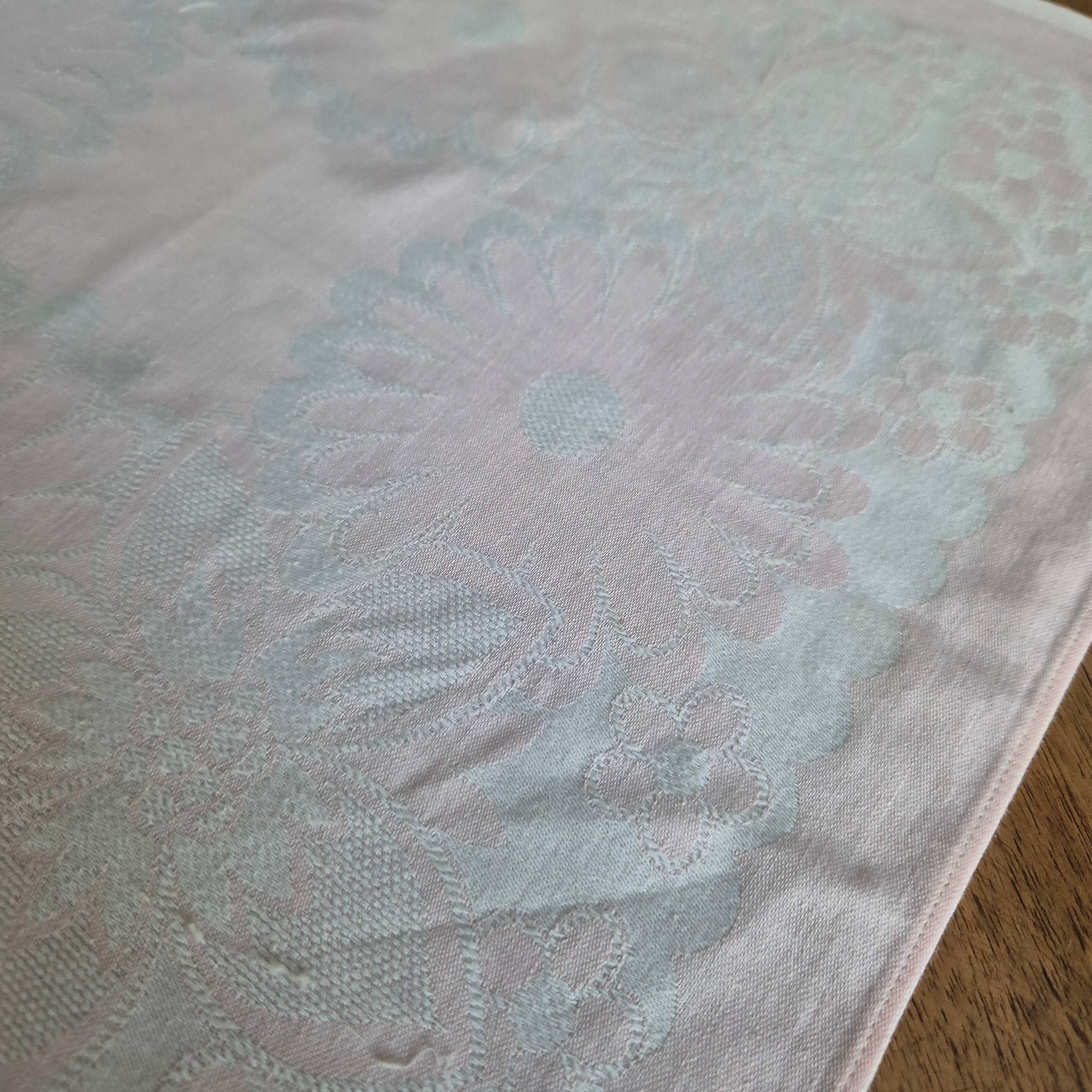 Vintage Rosa weiß Damast Baumwolle Serviette 45x47cm