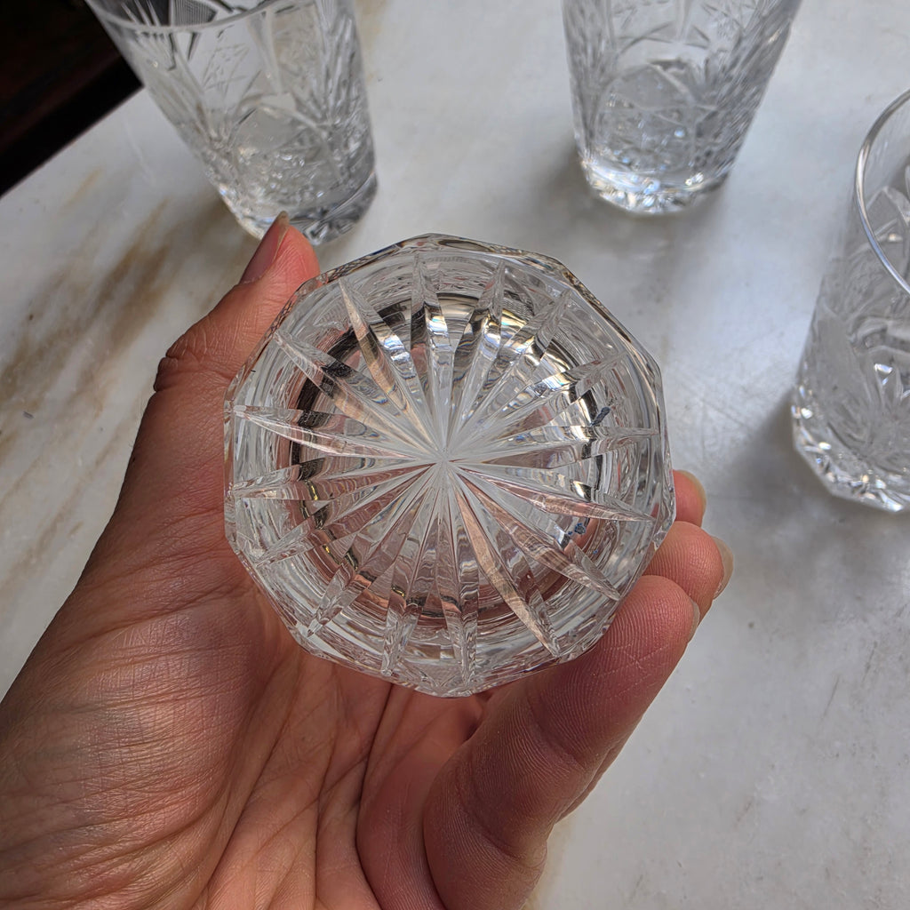 5x Vintage Kristall Whisky Gläser mit Sternschliff