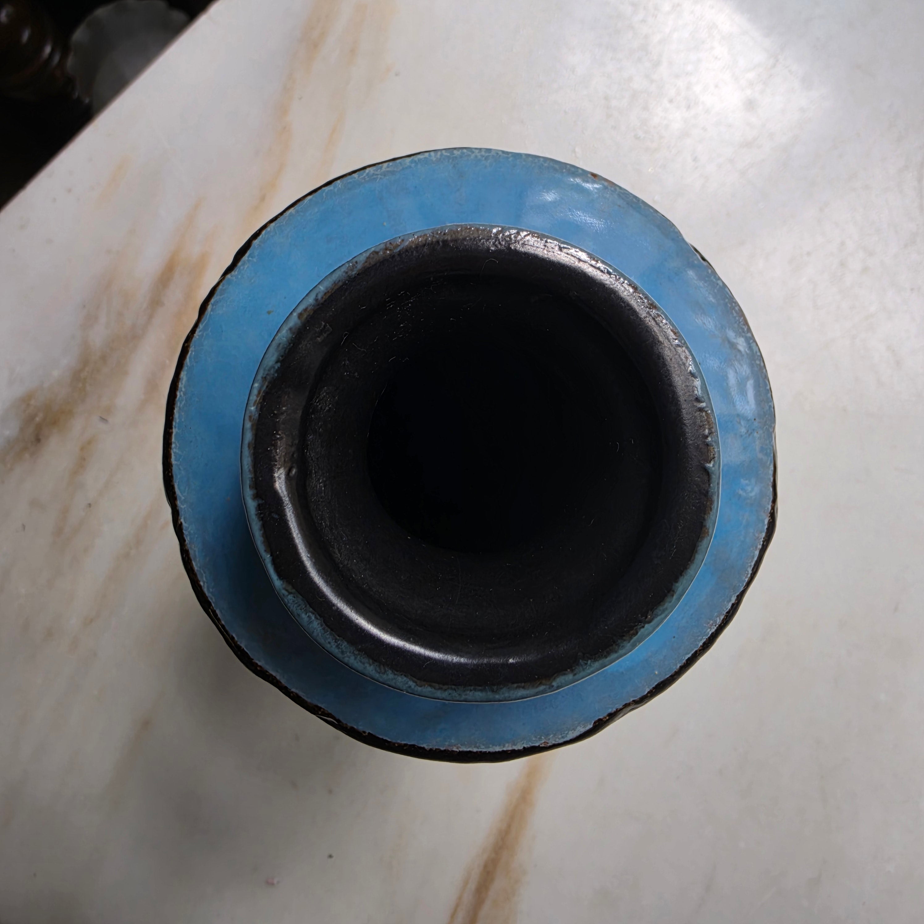 Retro Vase blau schwarz 70er Jahre Vintage Keramik alt und einzigartig