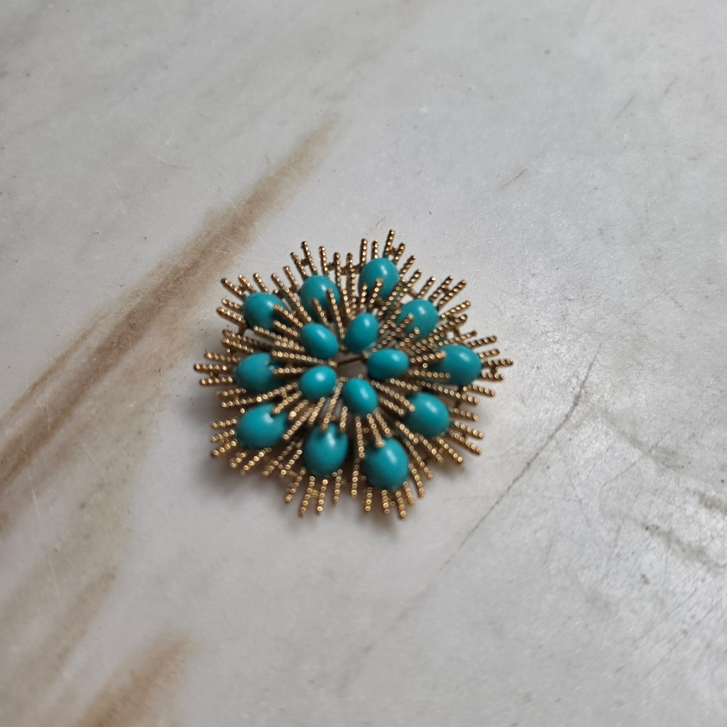 Vintage Avon Broosche mit Türkissteinen – Starburst Design