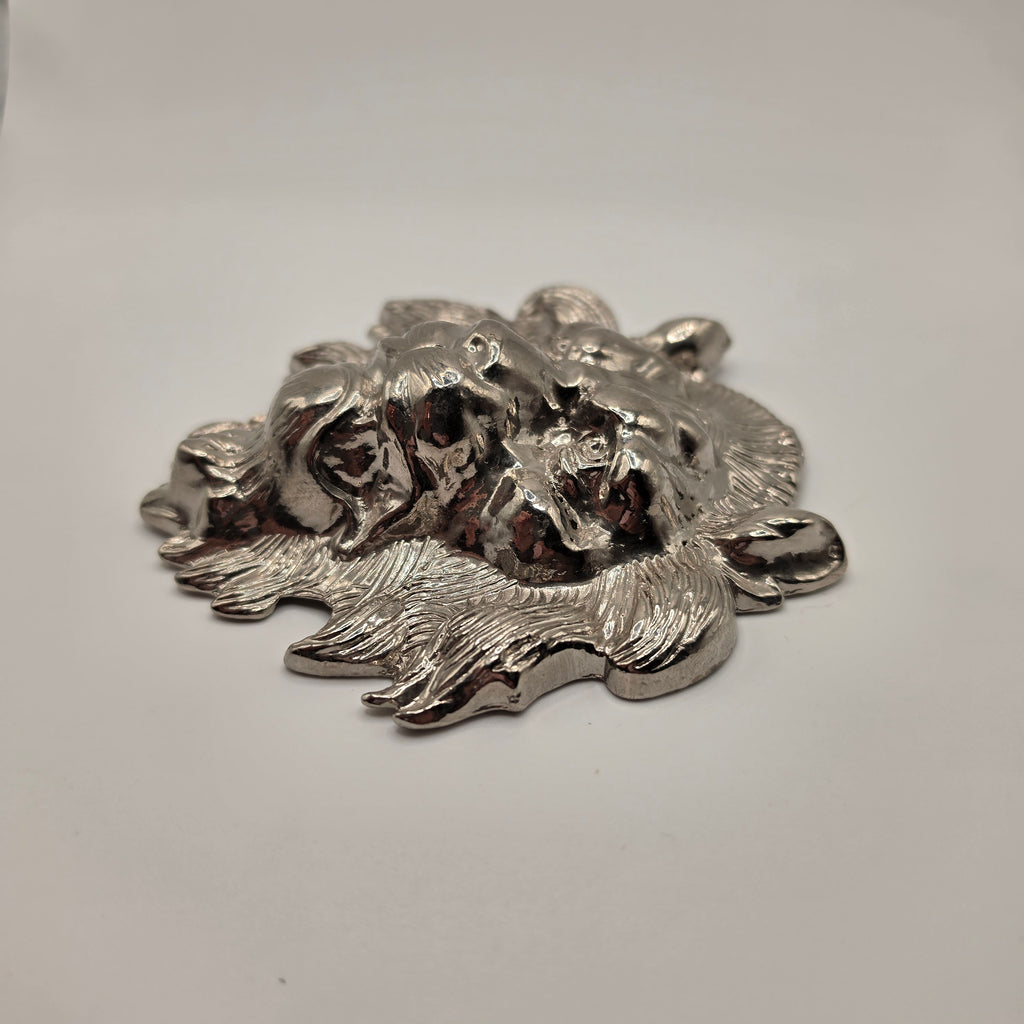 Vintage Löwenkopf Gürtelschnalle – Massive Biker / Western Wechselgürtelschnalle, Silber-Optik