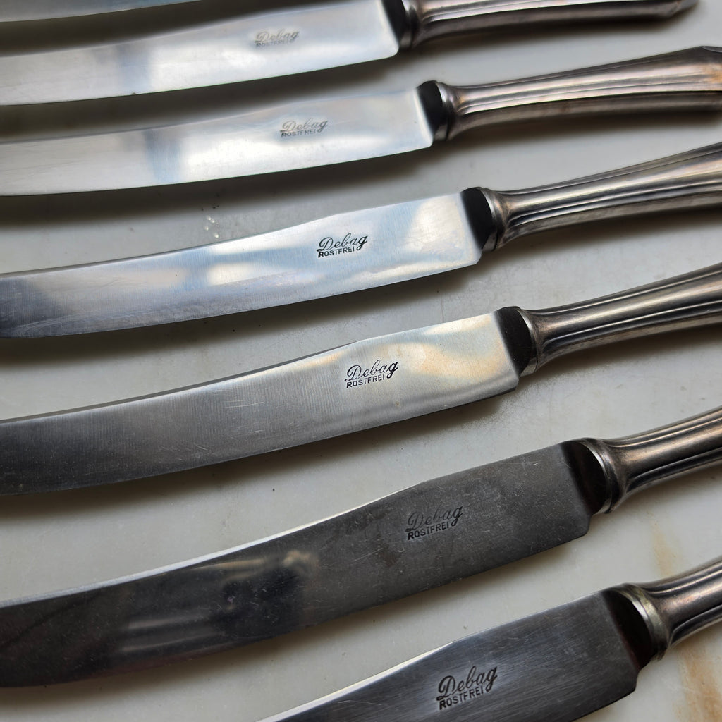 11x Antike Debag Rostfrei Messer sehr lang 40er Jahre versilbert 90 - zum aufpolieren!