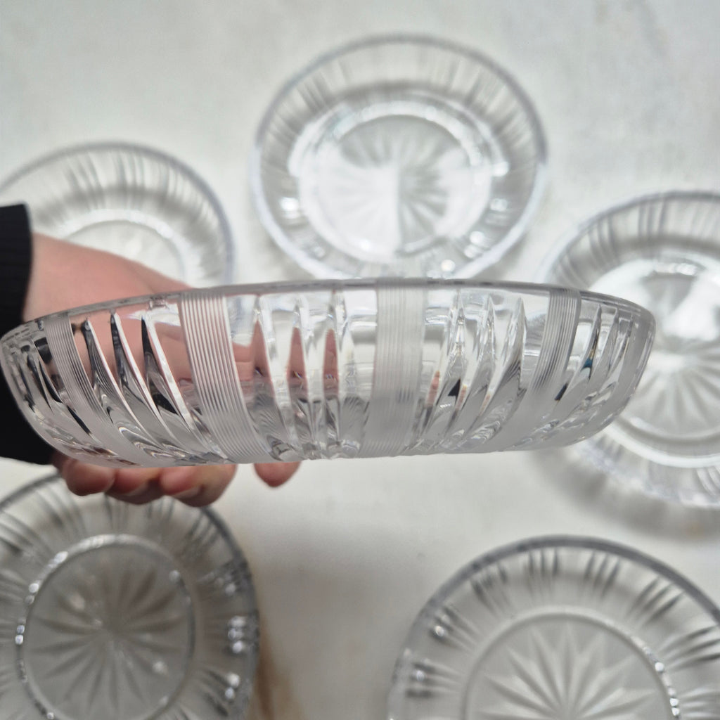 6x Vintage Glas Kristall Schalen Kuchen Teller