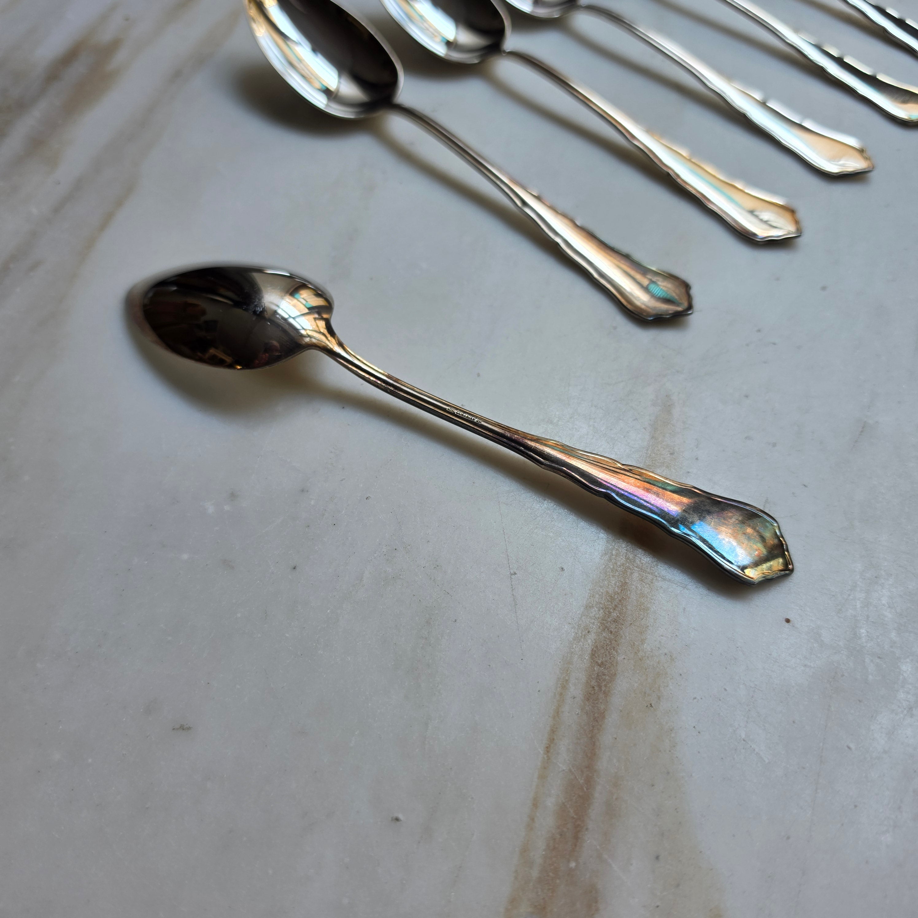 6-teiliges Antikes Esslöffel-Set – Versilbert (90er Silberauflage) – Klassisches Barock / Faden-Design