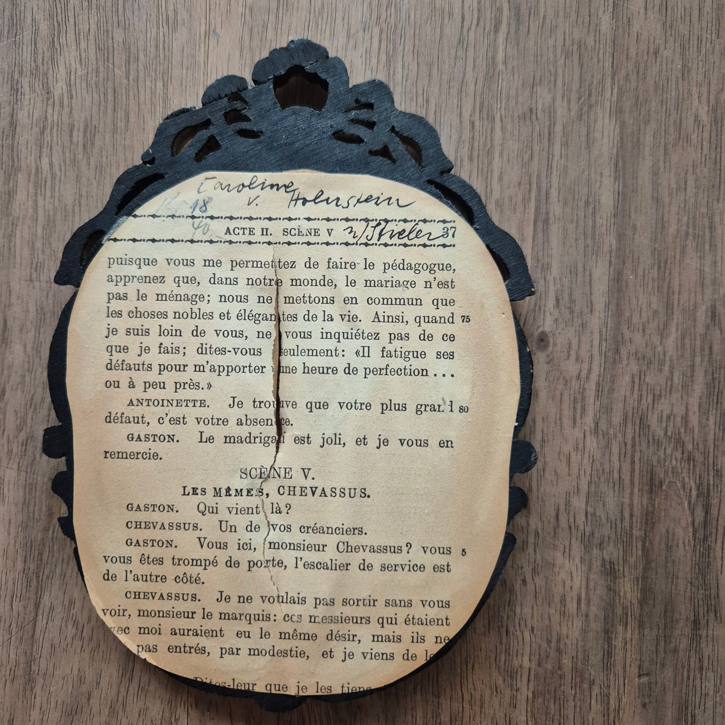 Antike viktorianische Miniaturmalerei / Lupenmalerei Porträt "Caroline von Holnstein" auf Bein / Porzellan Holz