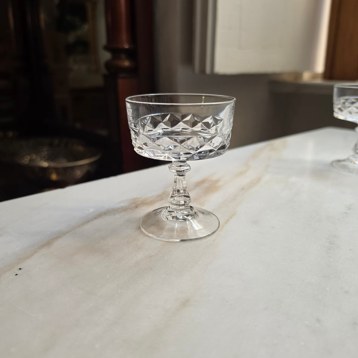 4er-Set Vintage Kristall-Likörgläser - Aperitifgläser mit Diamantschliff & Sechskant-Stiel