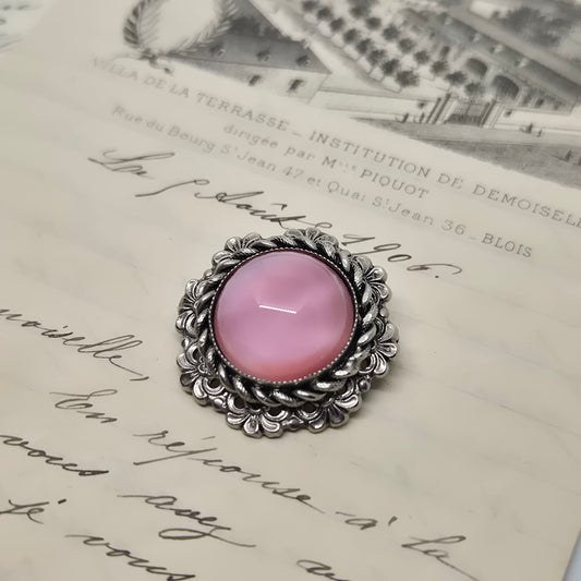 Feine 50er Jahre Brosche Kranz Silber Rosa edel