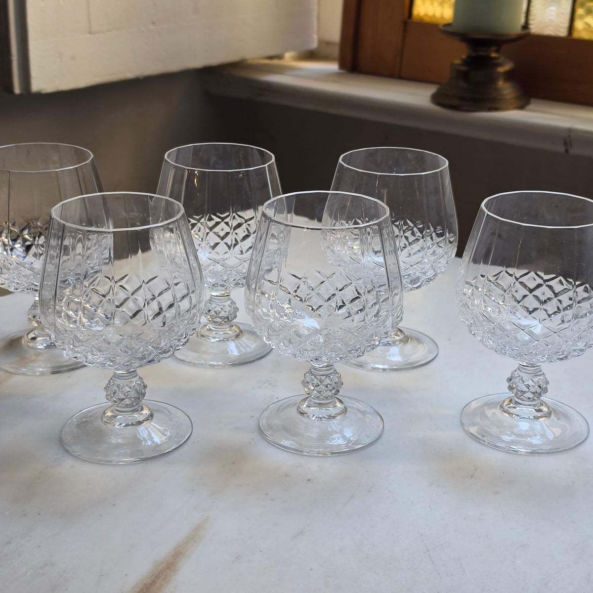 Elegante Vintage-Kristallgläser - Cognacschwenker mit Diamantschliff