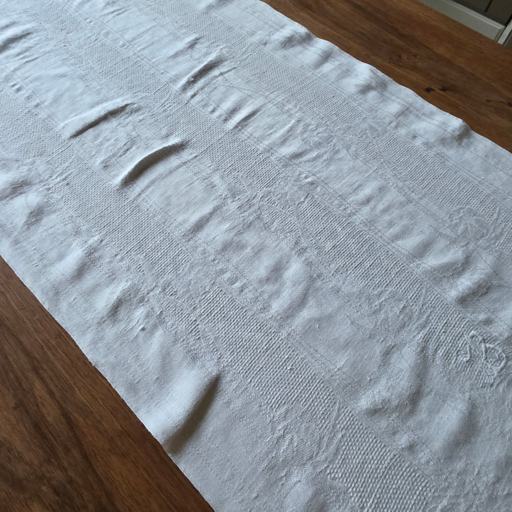 Antikes Aussteuer-Geschirrtuch - Echtes Leinen mit Monogramm M.B. - 47x100cm