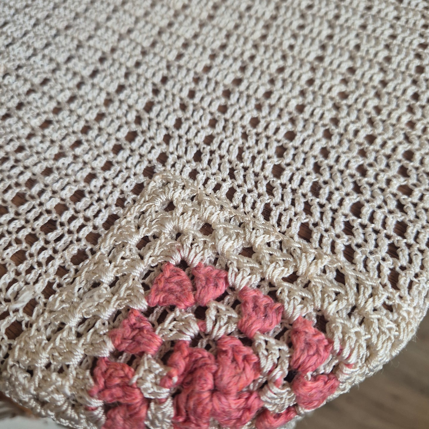 Vintage Häkel Tischdecke Creme beige 140x200cm
