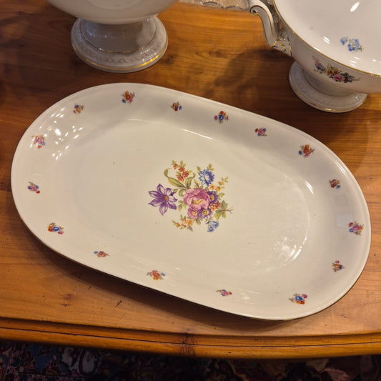 Antike Porzellanplatte Teller Blumendekor weiß Goldrand Koenigszelt Made in Poland