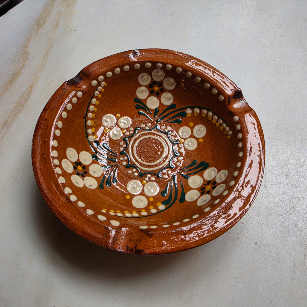 Keramik Vintage Aschenbecher Ascher für Balkon Handbemalt Blumen