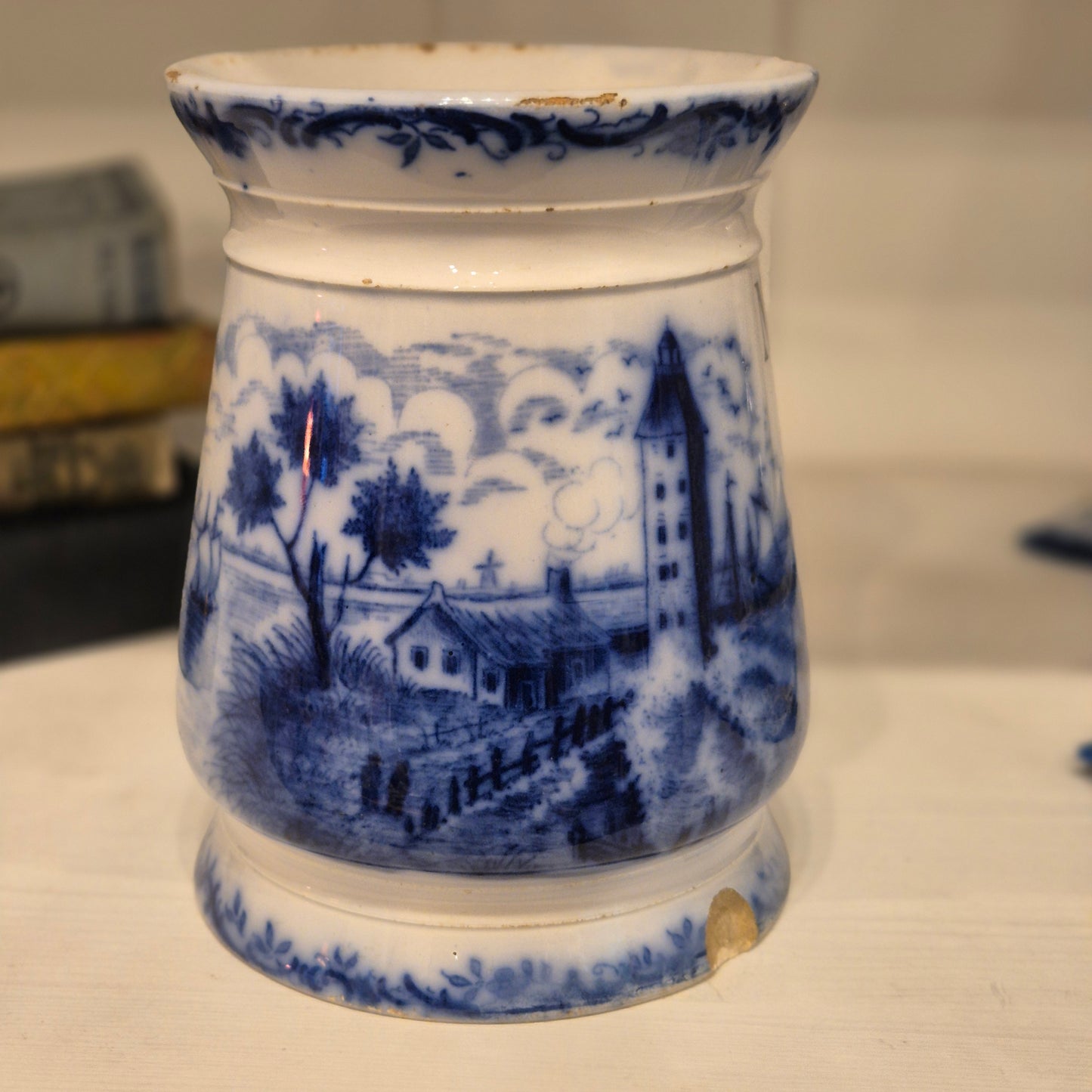 Antike H.H & Cie Delft Vorratsdose ohne Deckel blau weiß 120Jahre alt Kochlöffelhalter Aufschrift "Nudeln"