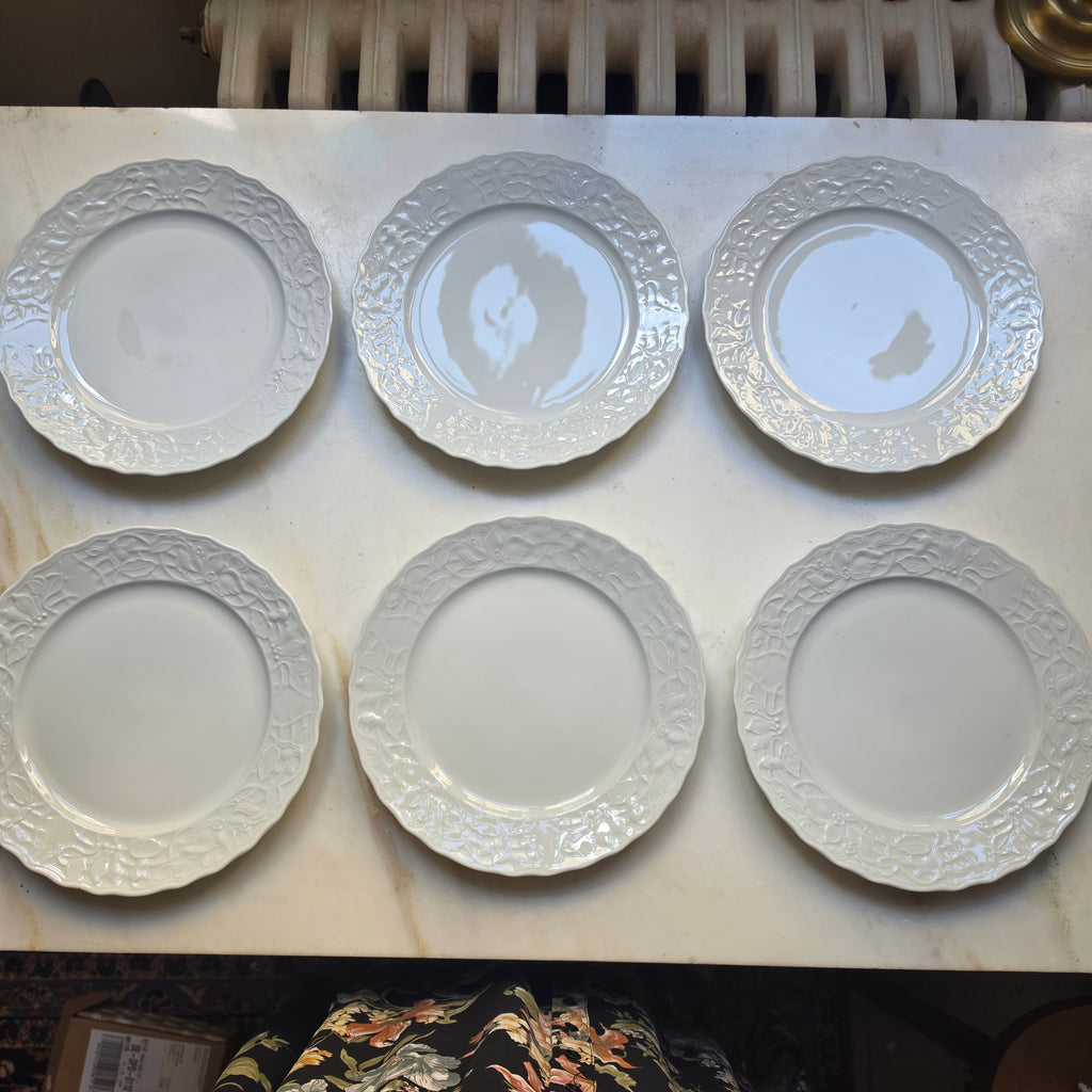 Vintage Mitterteich Bavaria Teller 6er Set - Weißes Porzellan mit Floralem Relief