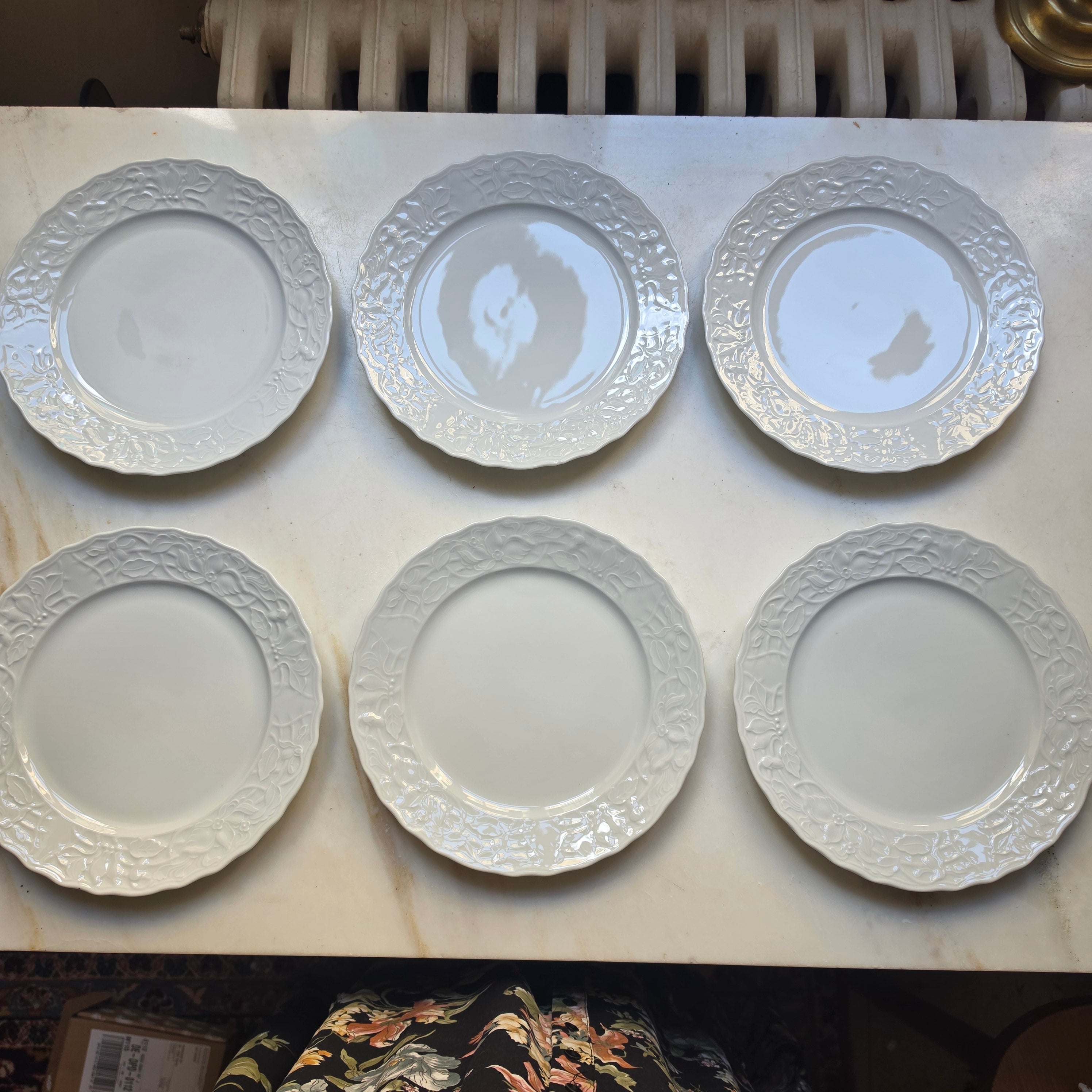 Vintage Mitterteich Bavaria Teller 6er Set - Weißes Porzellan mit Floralem Relief