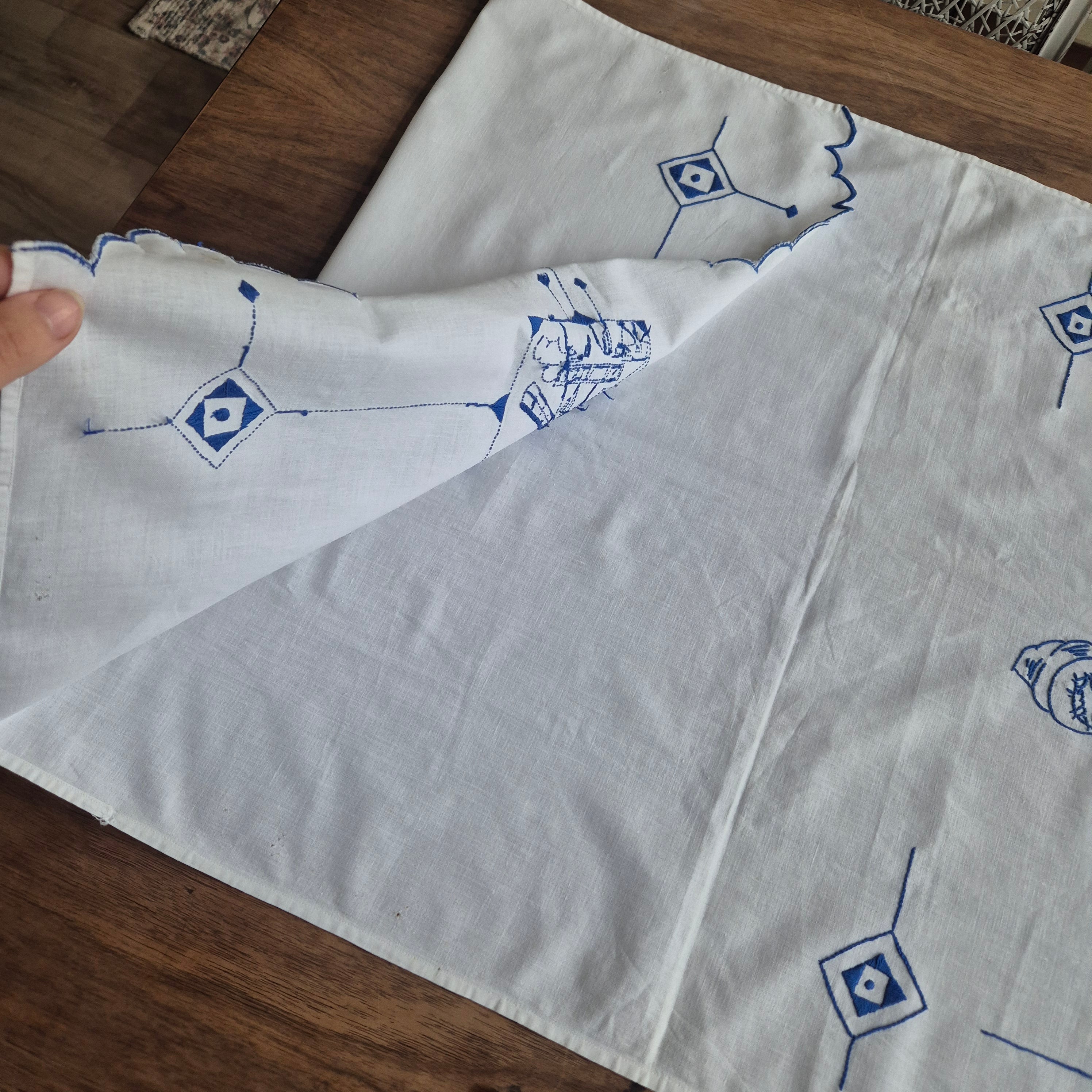 Vintage Überhandtuch blau weiß Mühlen Holland Handmade 60x134cm