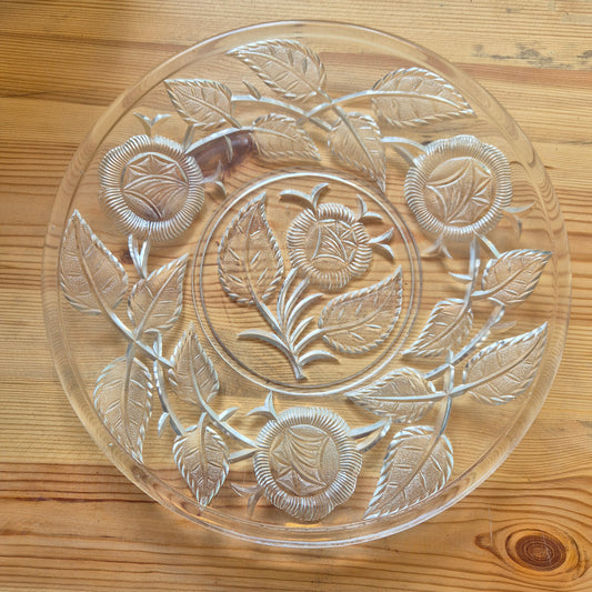 Alte Vintage Kristall Glas Schale Teller Obstschale Deko Blumen Rosen Obstteller