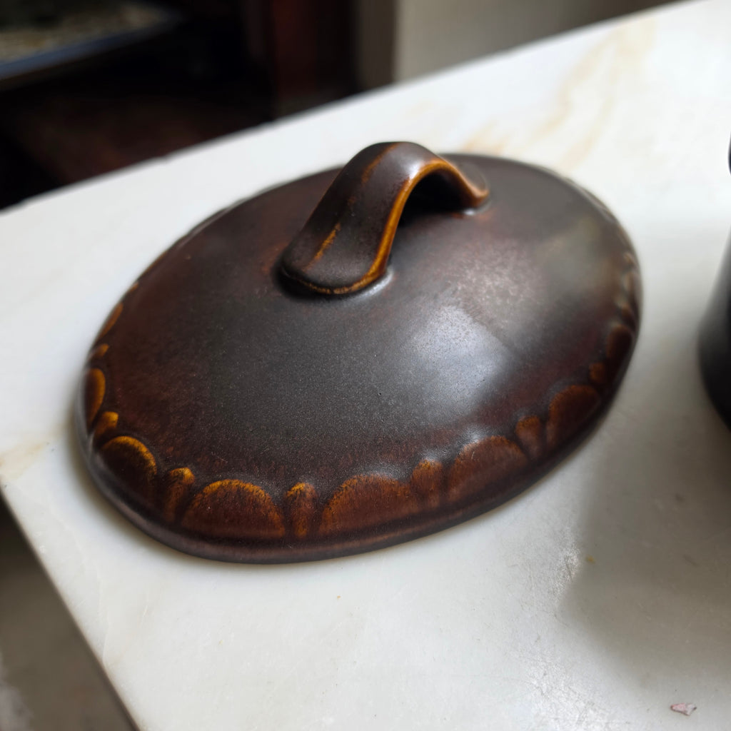 Vintage Friesland Melitta Keramik Auflaufform mit Deckel – Braun / Keramik-Kasserolle 70er Jahre