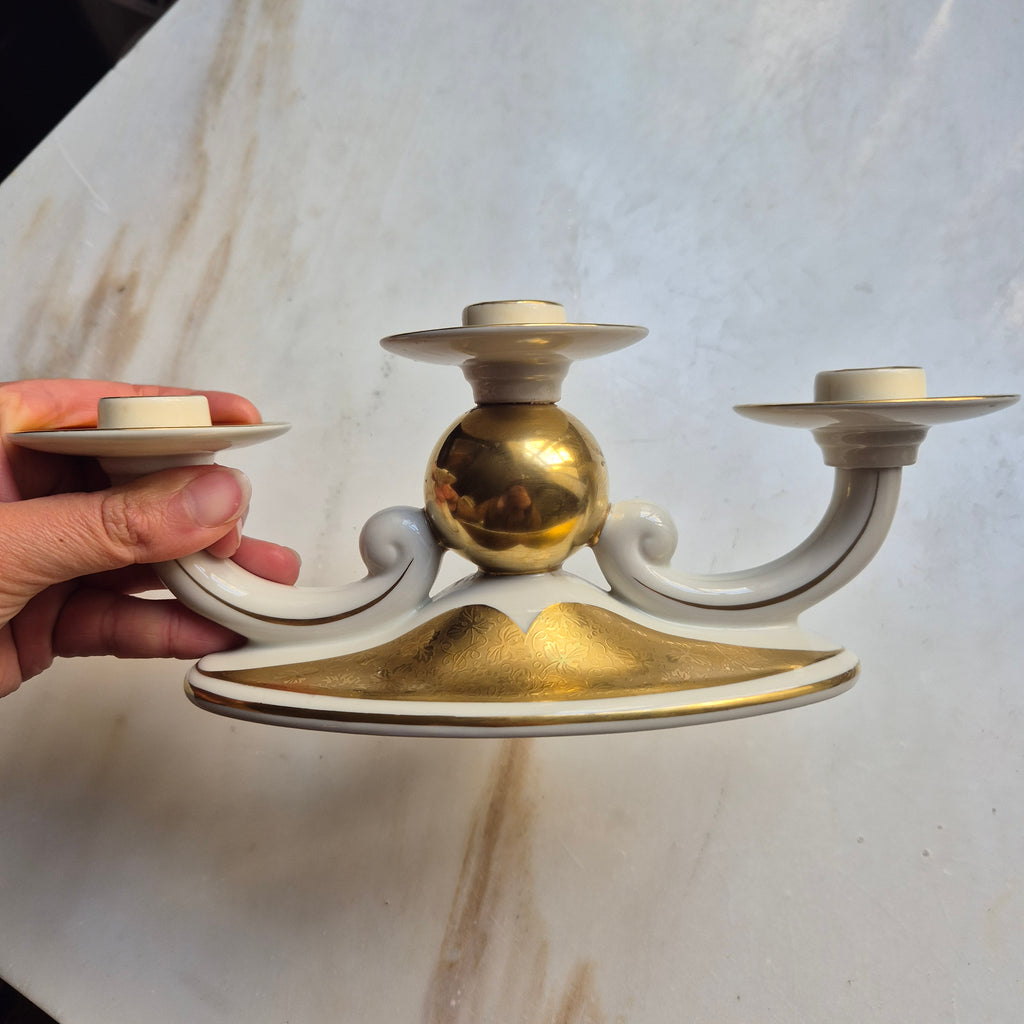Alka Kunst Bavaria Rheingold - 3 armiger Kerzenständer - Porzellan mit Goldakzenten