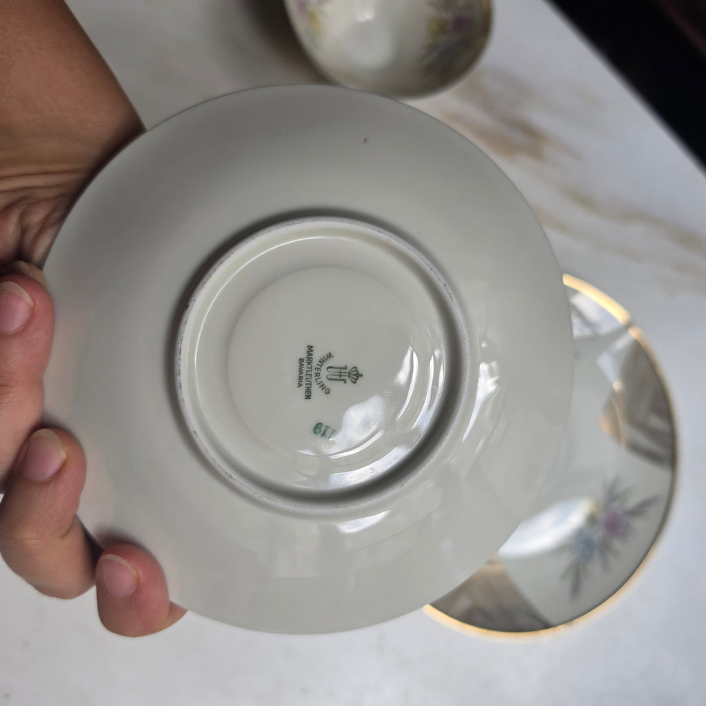 Vintage Winterling Marktleuthen Bavaria Sammeltasse (3-teilig) | Mid-Century Porzellan Gedeck mit Golddekor & Blütendesign