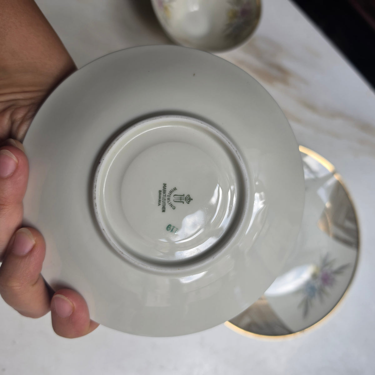 Vintage Winterling Marktleuthen Bavaria Sammeltasse (3-teilig) | Mid-Century Porzellan Gedeck mit Golddekor & Blütendesign