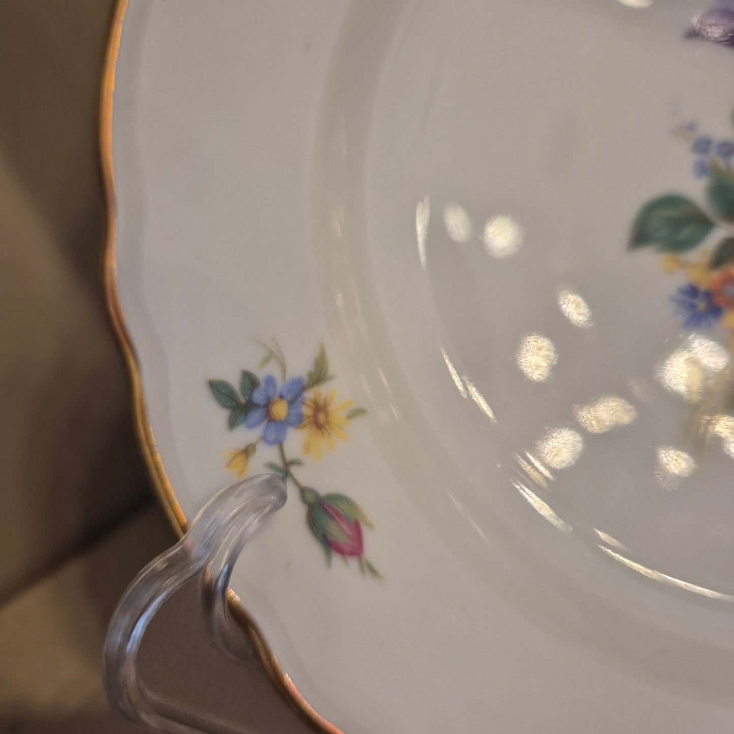 9x Antike Bavaria Porzellan Kuchenteller mit Blumenmotiv Goldrand