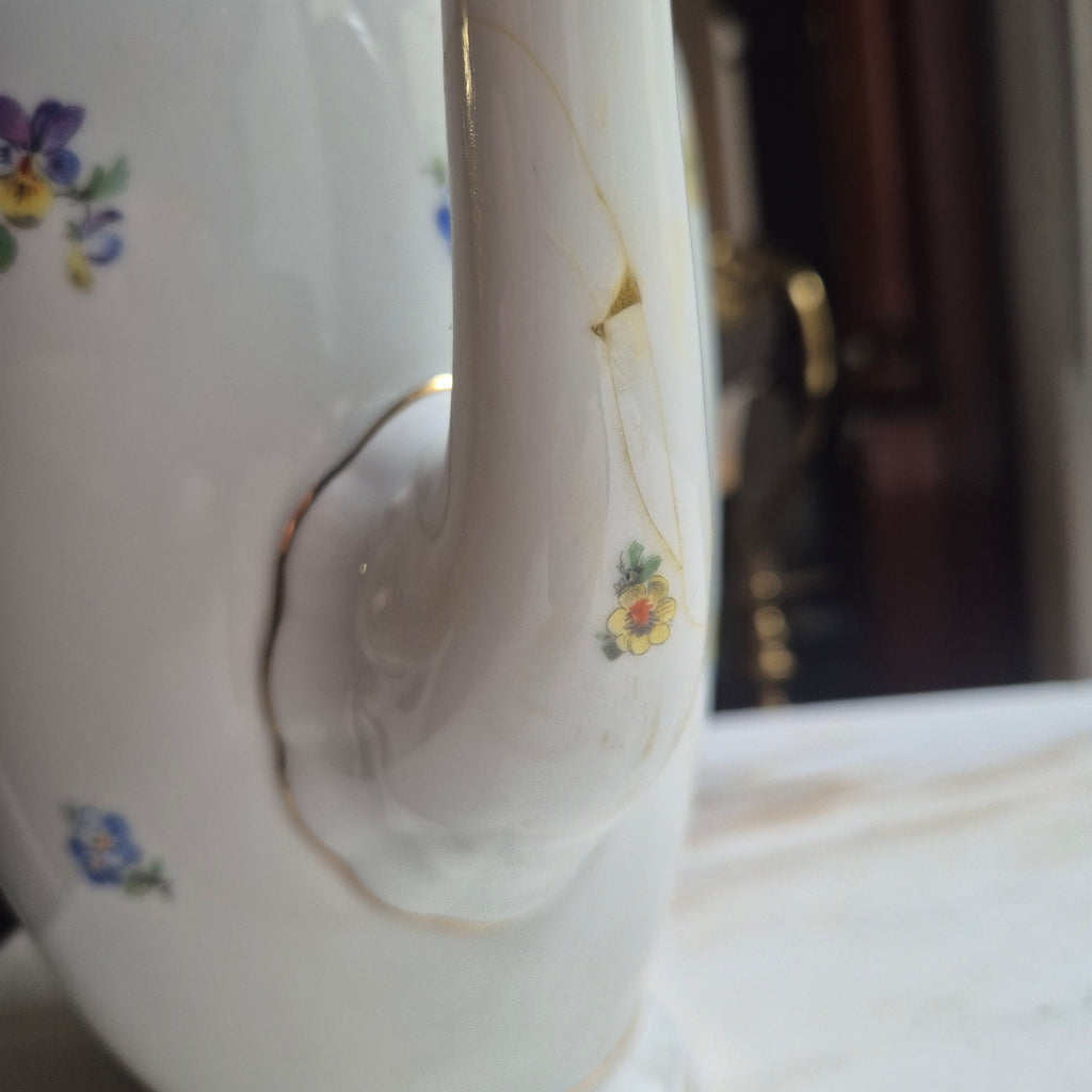 Antike Rosenthal Empire Porzellan Kaffeekanne Teekanne Blumenmuster (Geklebt)
