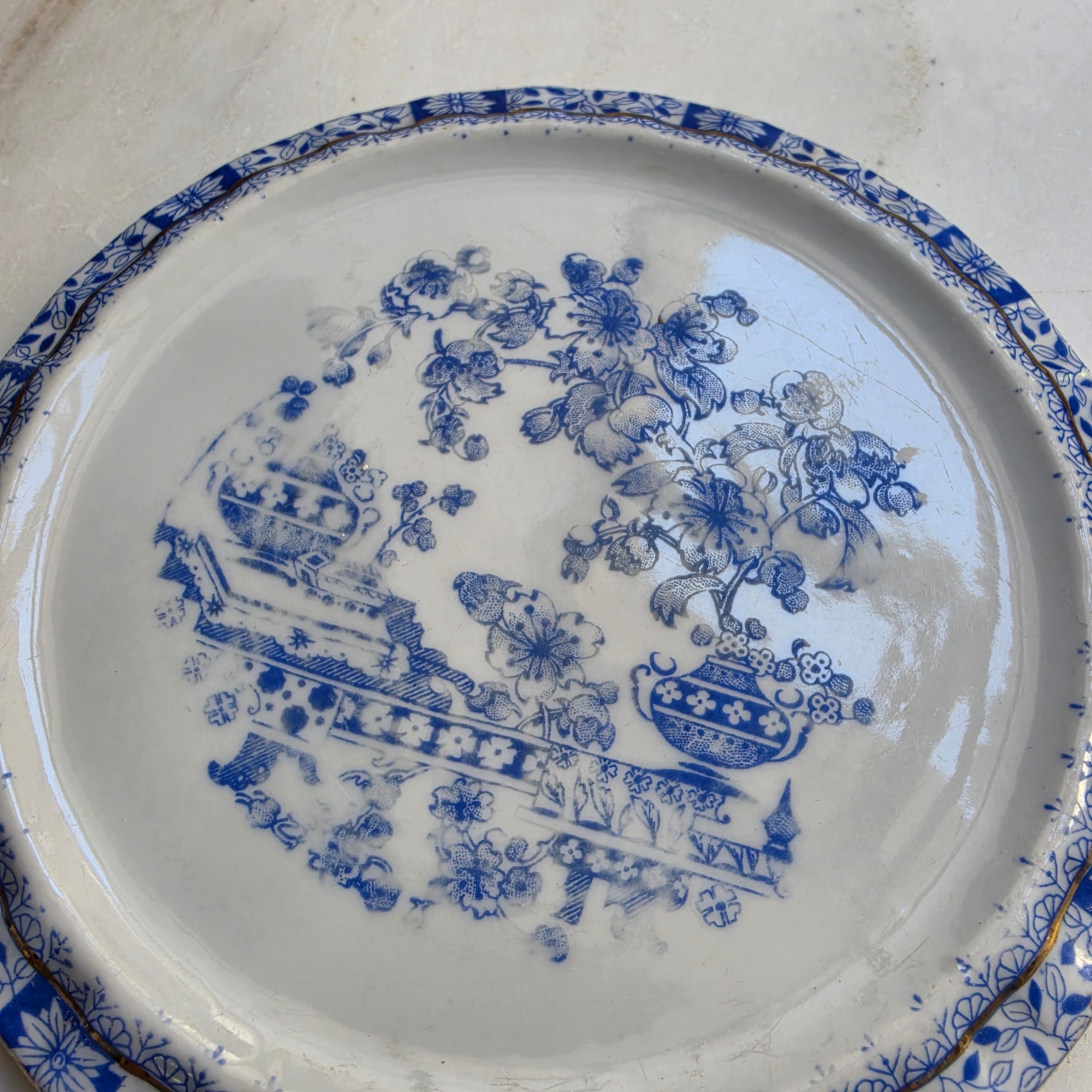 Antiker Kannen Untersetzer China-Blau Porzellanblau weiß wie Sorau