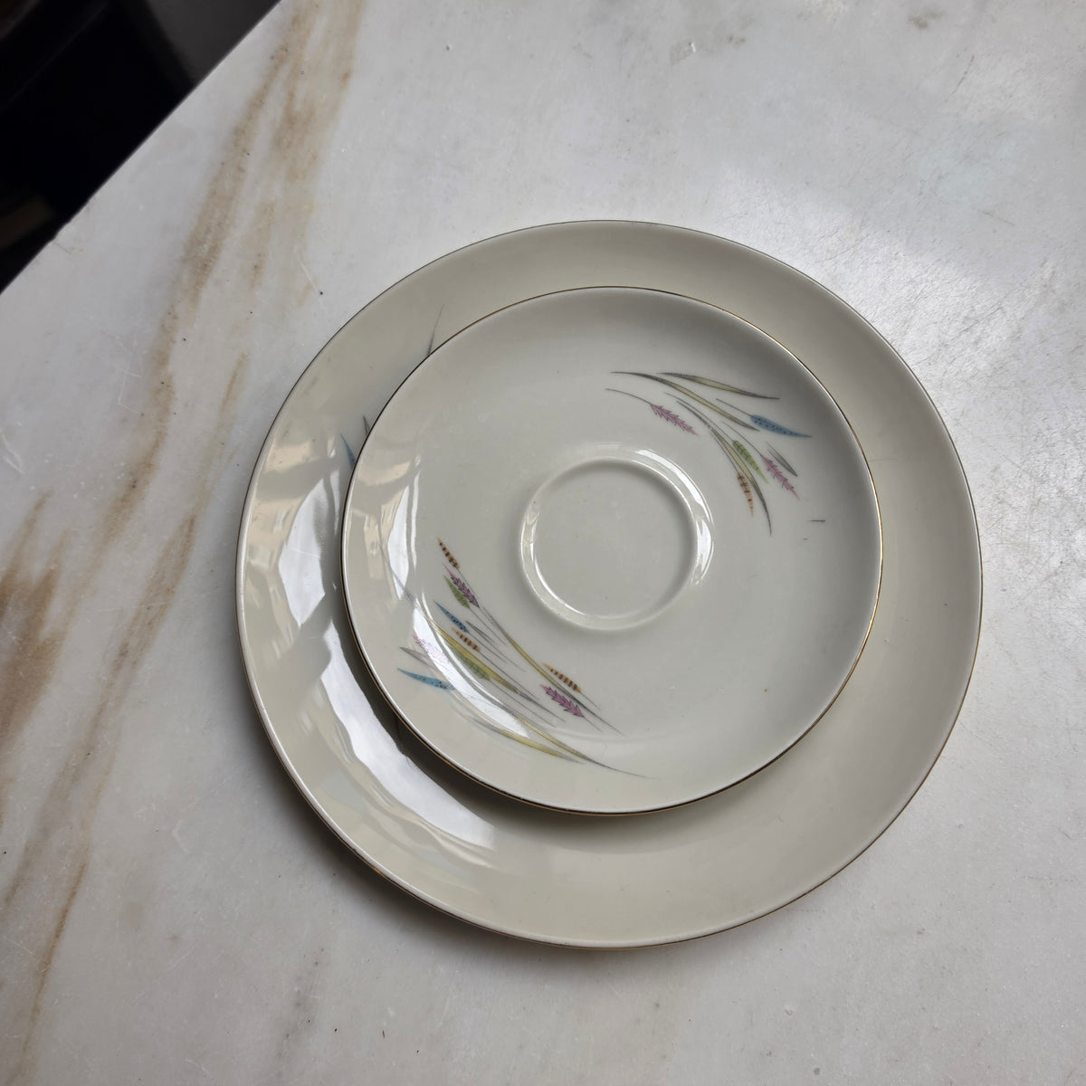 Vintage Porzellan Gedeck 3-teilig – Bareuther Waldsassen Bavaria Mid-Century Ähren-Motiv