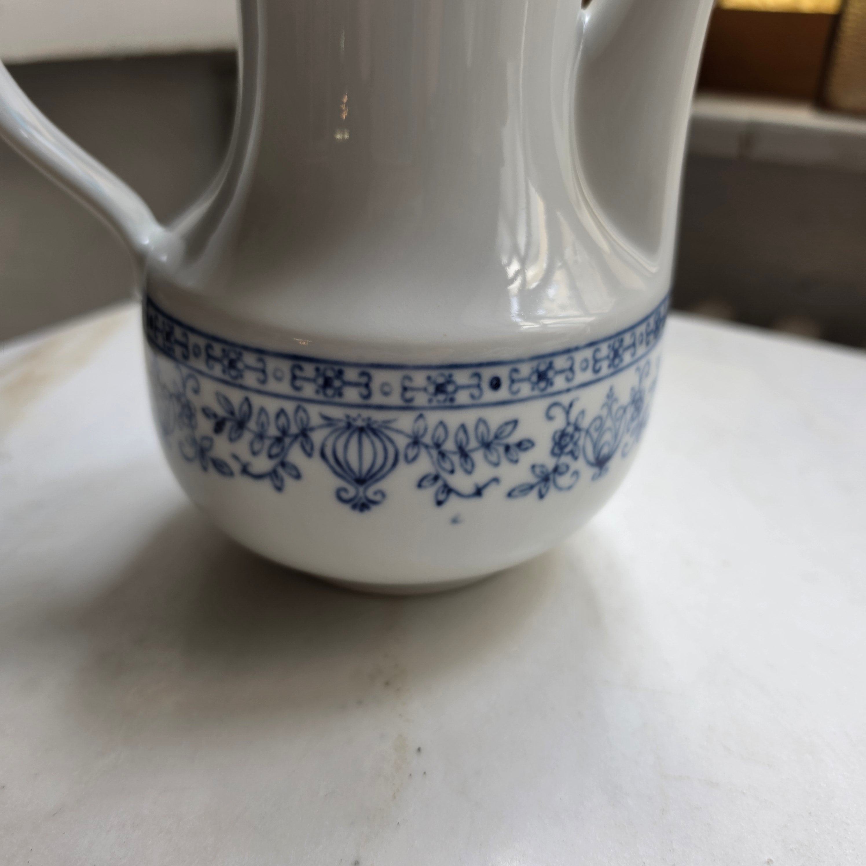 Große Vintage Kahla Zwiebelmuster Tee Kaffeekanne Kanne Vintage blau weiß