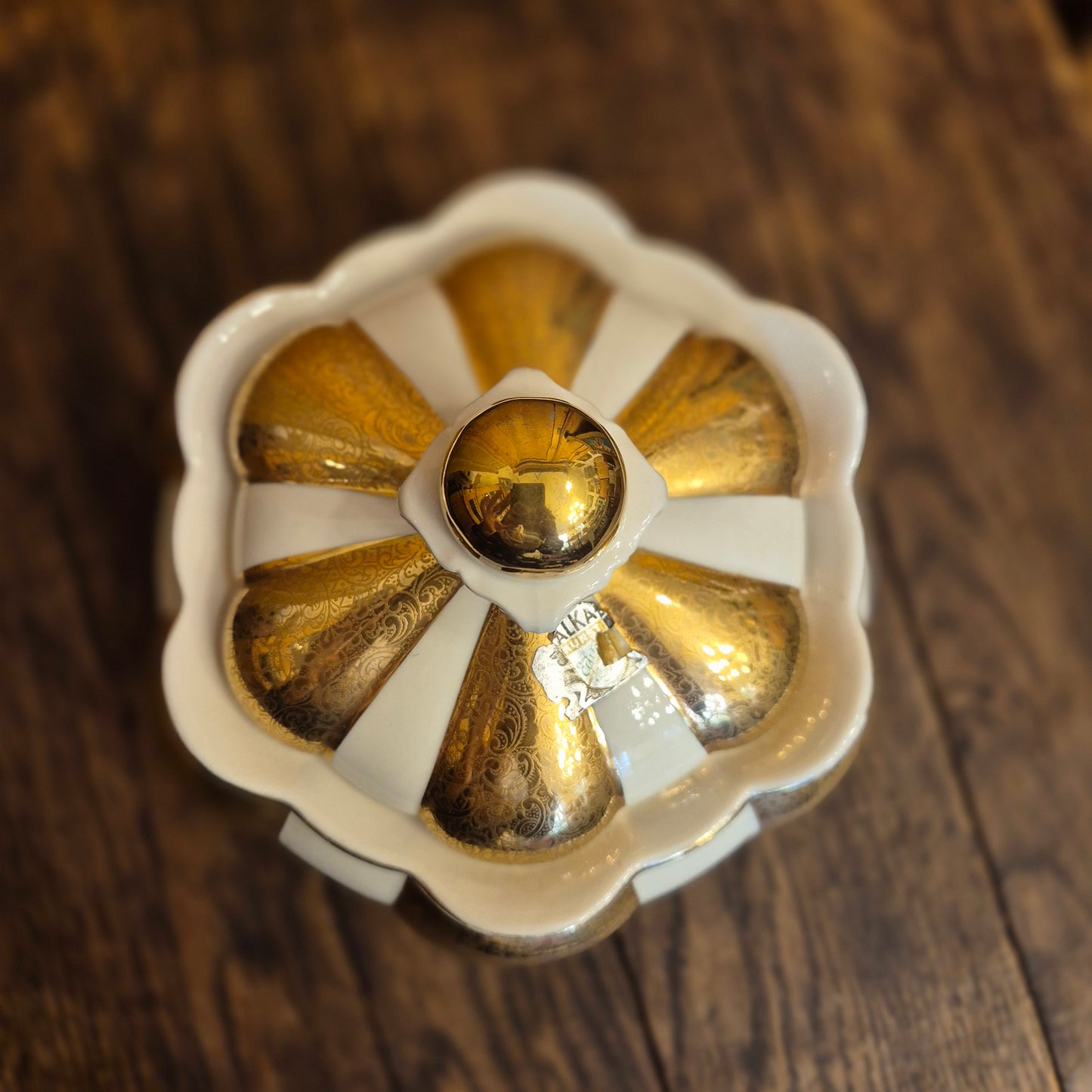 Große Antike Alka Kunst Kronach Marion Deckeldose Porzellan Zuckerdose Keksdose Gold Weiß