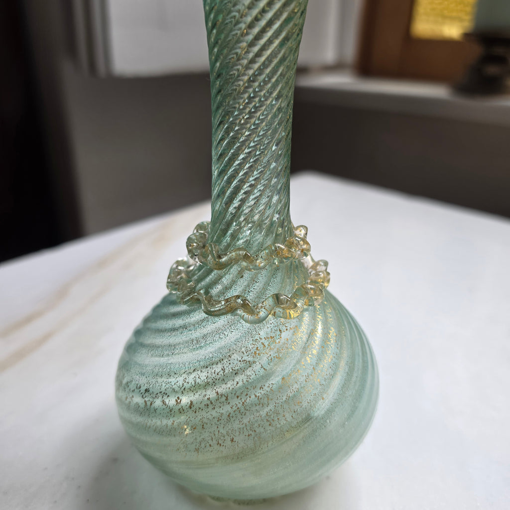 Antike Murano Glasvase mit Blattgold – Handgeblasen, Italien ca. 1960