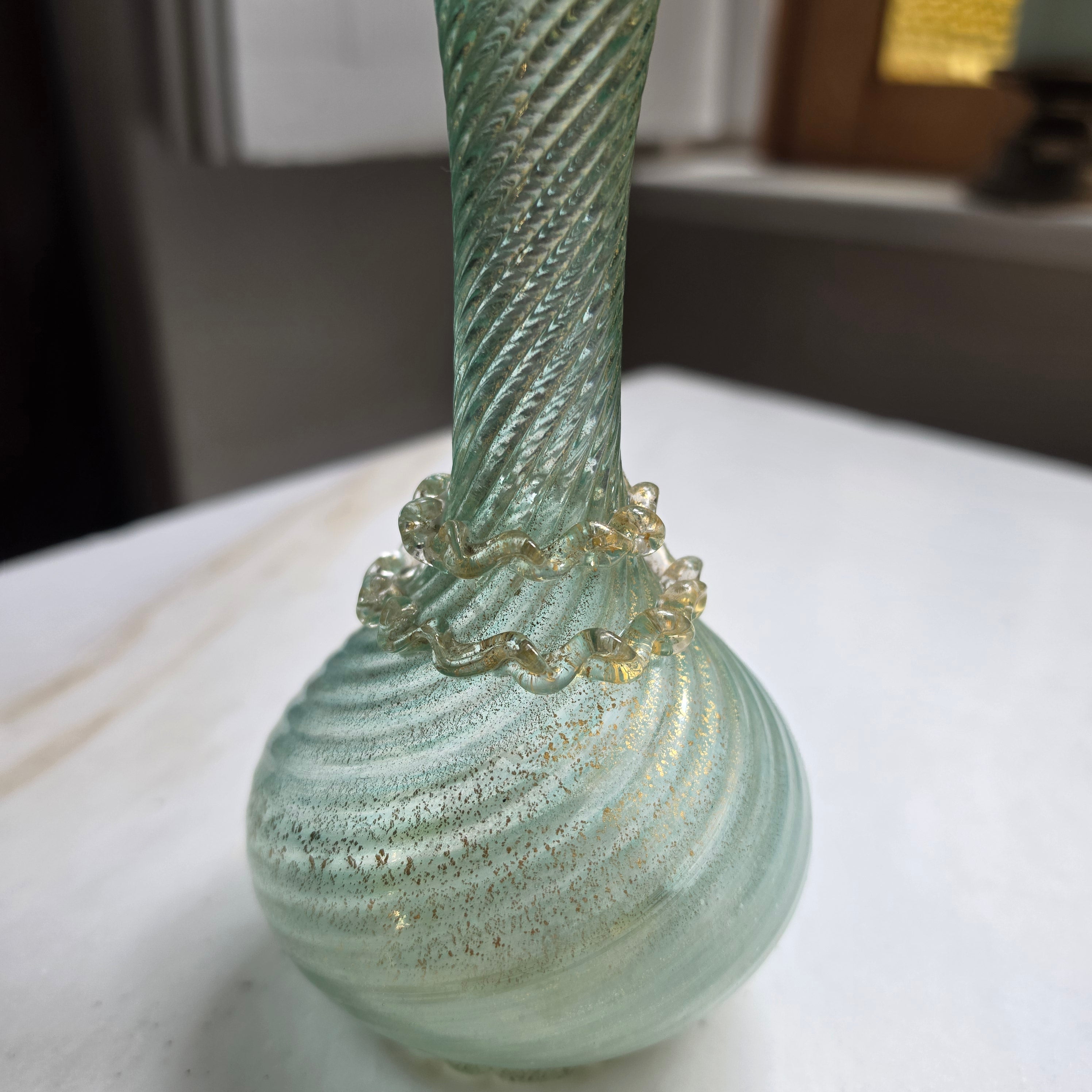 Antike Murano Glasvase mit Blattgold – Handgeblasen, Italien ca. 1960