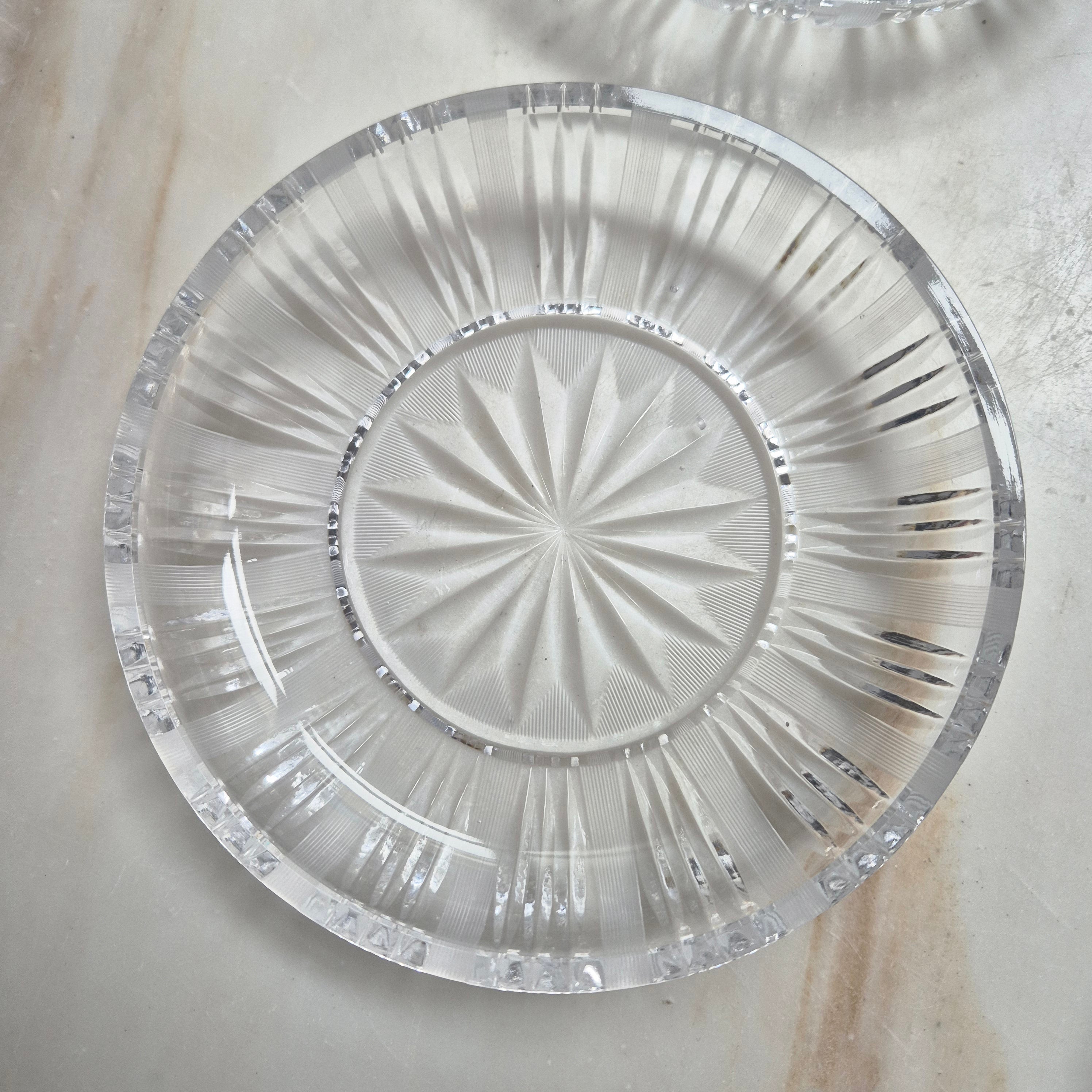 6x Vintage Glas Kristall Schalen Kuchen Teller