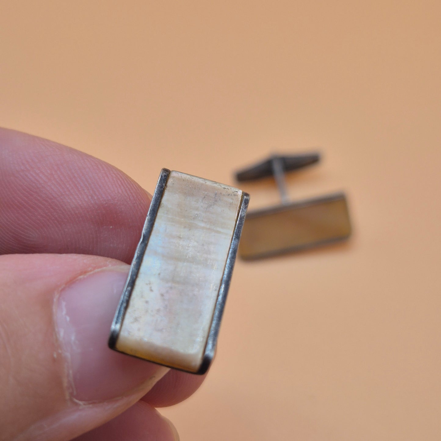 Vintage alte Manschettenknöpfe 835 echt Silber rechteckig mit Perlmutt