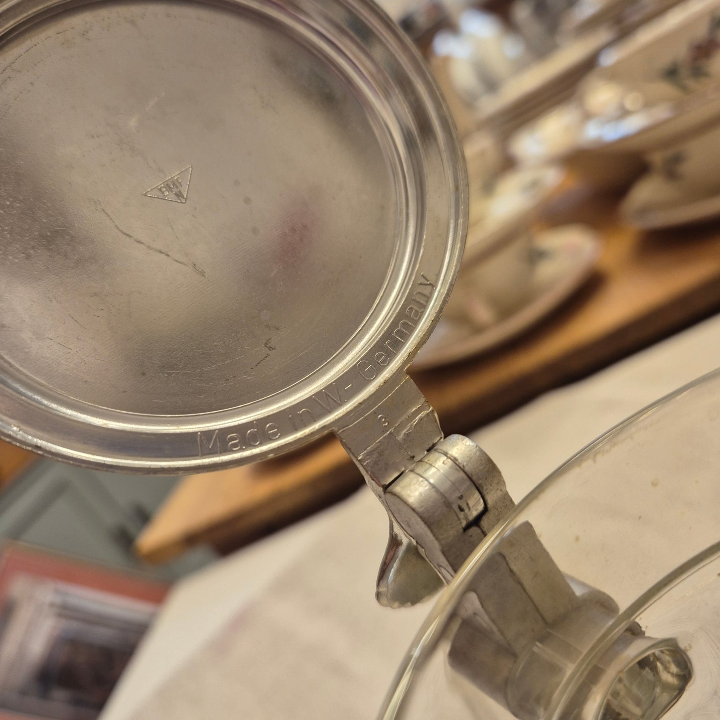 Vintage Glas Bierkrug mit Deckel Geschenk Der Schreiner Motiv