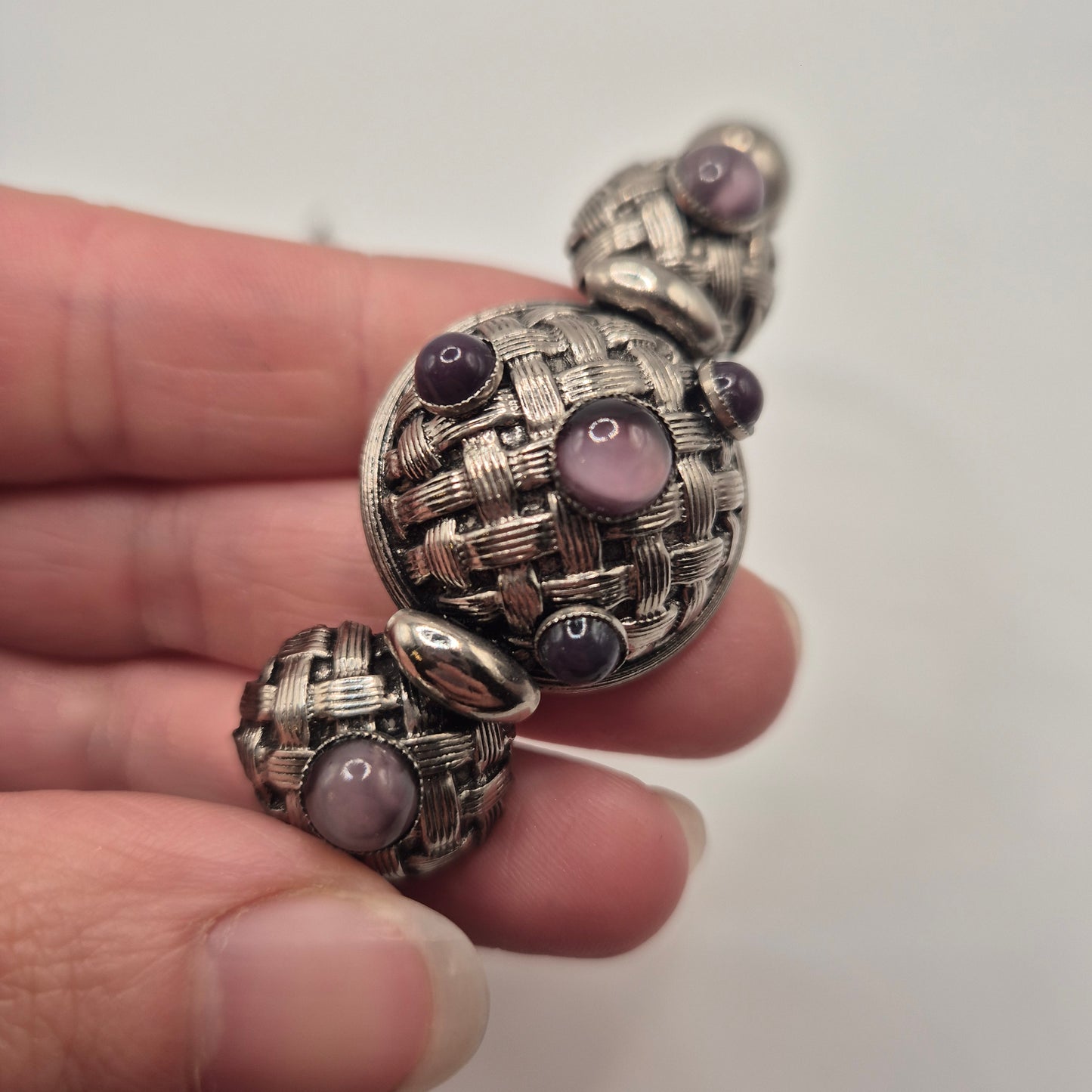 Vintage 80er Jahre Mesh Chocker Silberfarbend mit Lila Stein Cabochon Stil